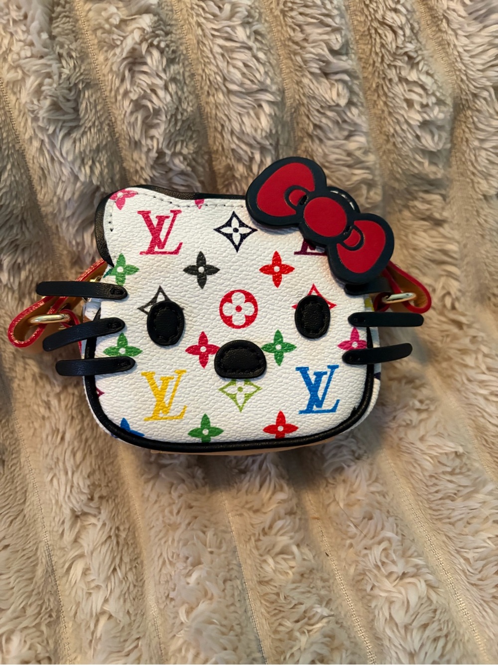 White Multicolor Hello Kitty Kids Crossbody with Red Bow